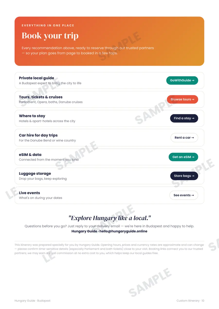 Sample itinerary booking page