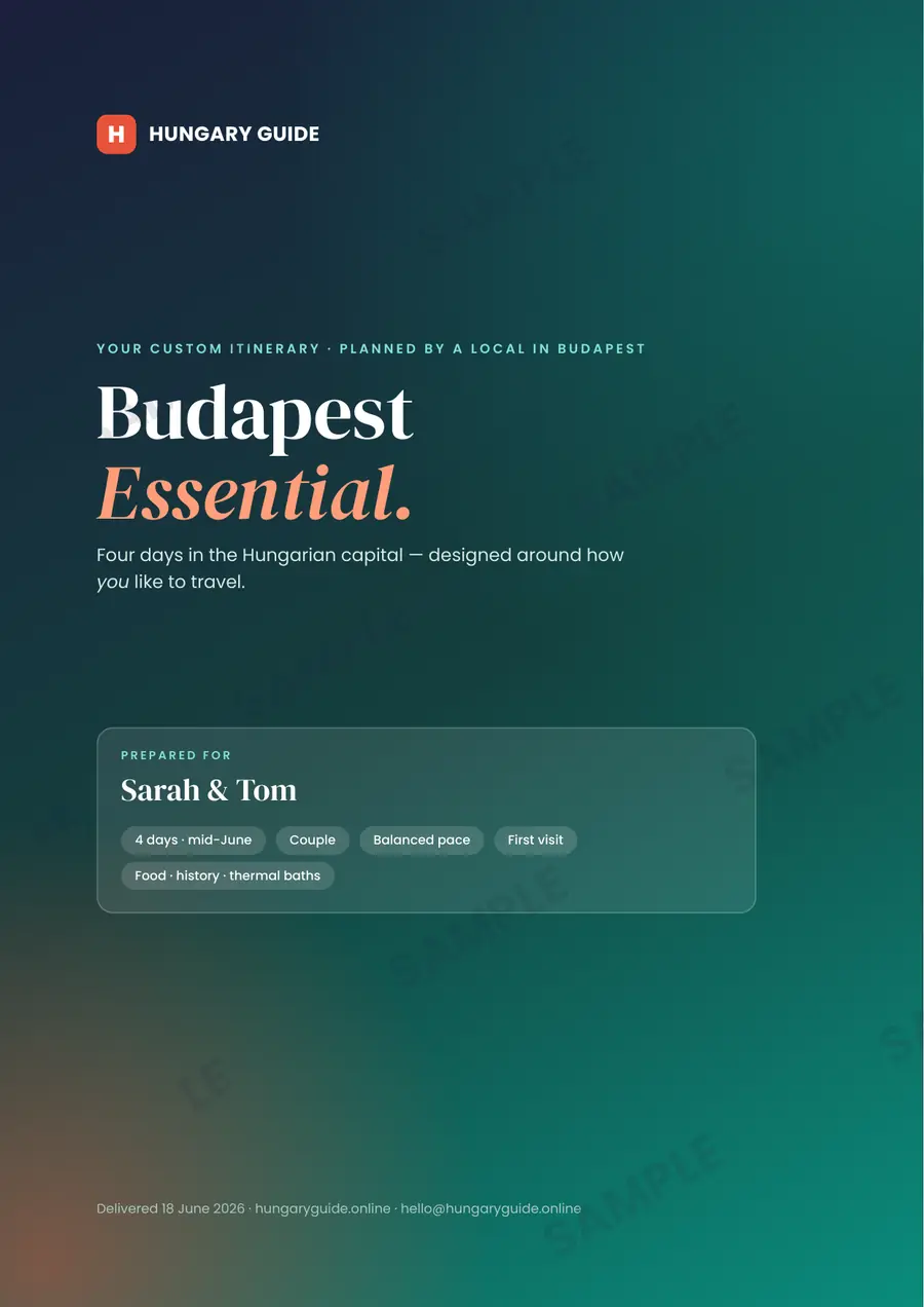 Sample itinerary cover page — Budapest Essential