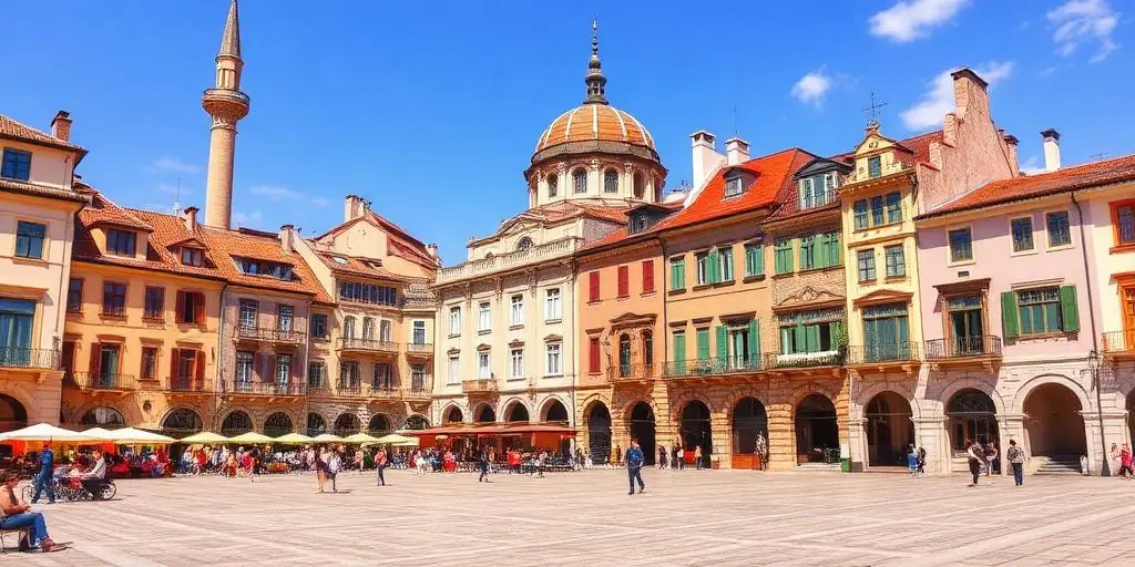Pécs old town square with Zsolnay tiles